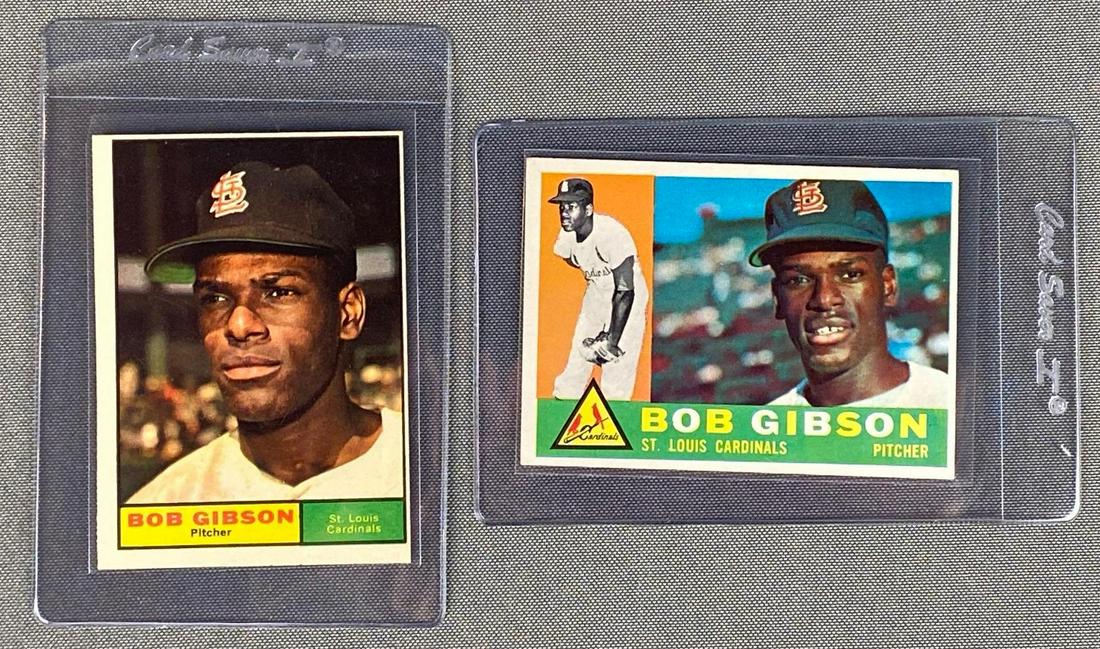 Group of 2 Topps Bob Gibson Baseball Cards: Including 1960 #73 EX+, and 1961 #211 EXNM.