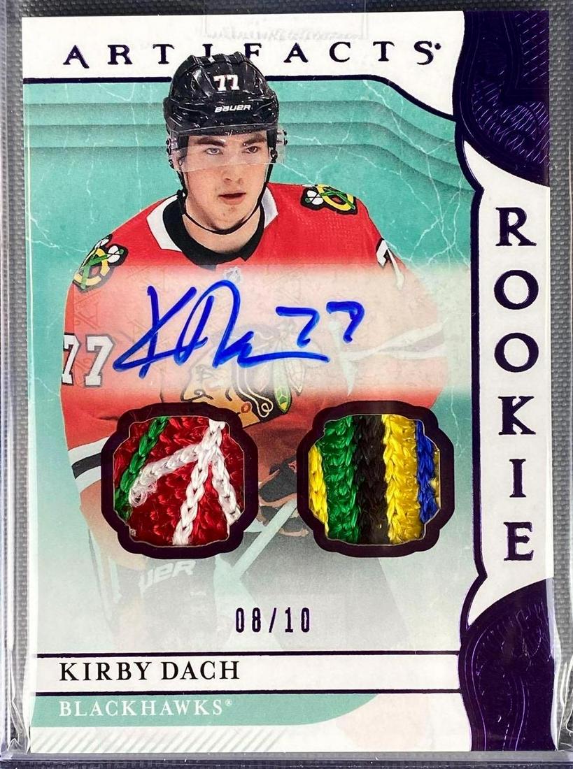 2019-20 Artifacts Kirby Dach Purple Dual Patch Auto Card 8/10 (1 of 4)