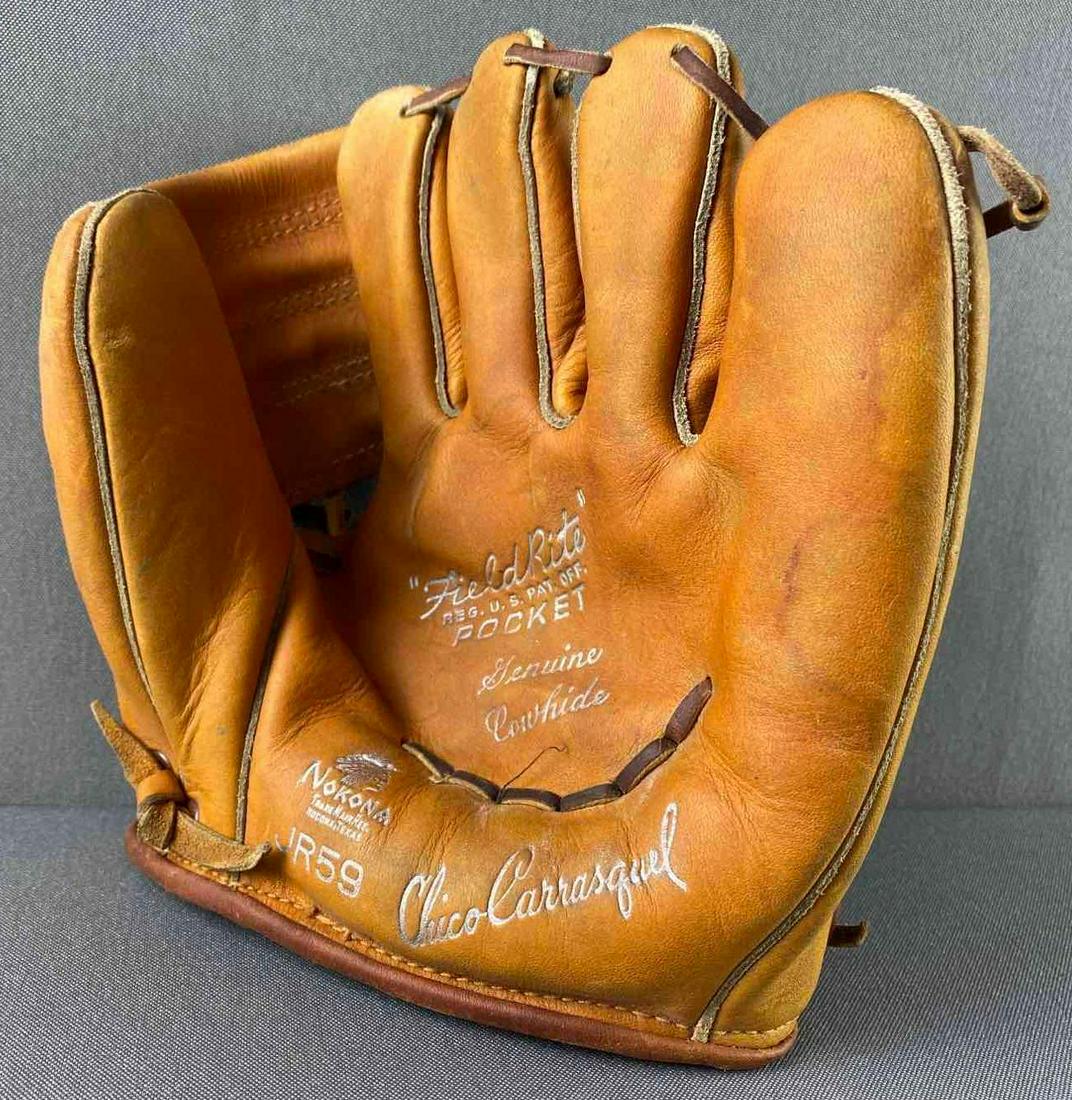 1950s Nokona JR59 Chico Carrasquel Baseball Mitt: NOS Genuine Cowhide. Measures 7 x 7 inches.