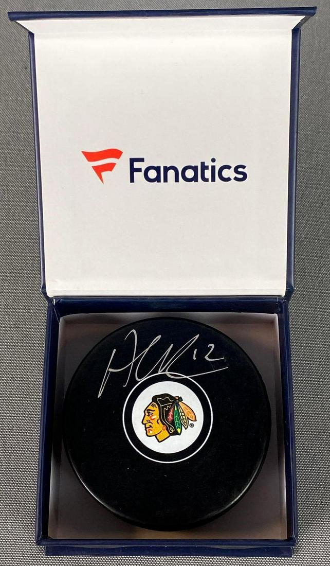 Alex DeBrincat Fanatics Autographed Hockey Puck: Chicago Blackhawks, hologram #A451329.