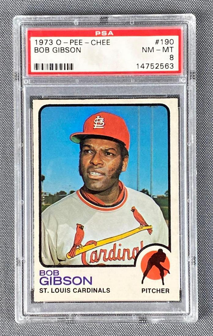 1973 O-Pee-Chee Bob Gibson #190 PSA 8: Pop. 7, only 3 higher, Topps has 477 PSA 8s.