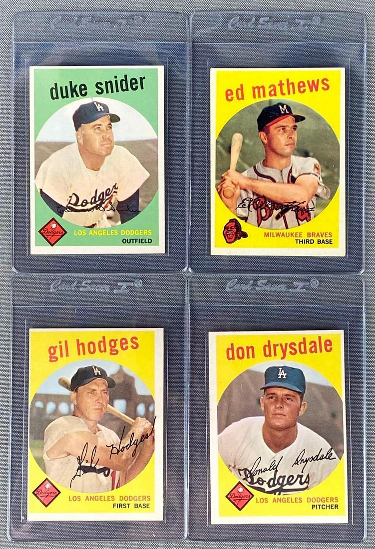 Group of 4 1959 Topps HOF Baseball Cards: Includes Don Drysdale #387, Gil Hodges #270, Duke Snyder #20, and Ed Matthew's #450, EX-EXMT, nice looking cards.