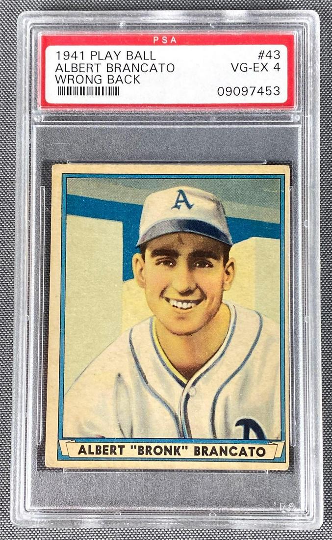 1941 Play Ball Albert Brancato Wrong Back PSA 4: #43, PSA 4, VG-EX, unique card.