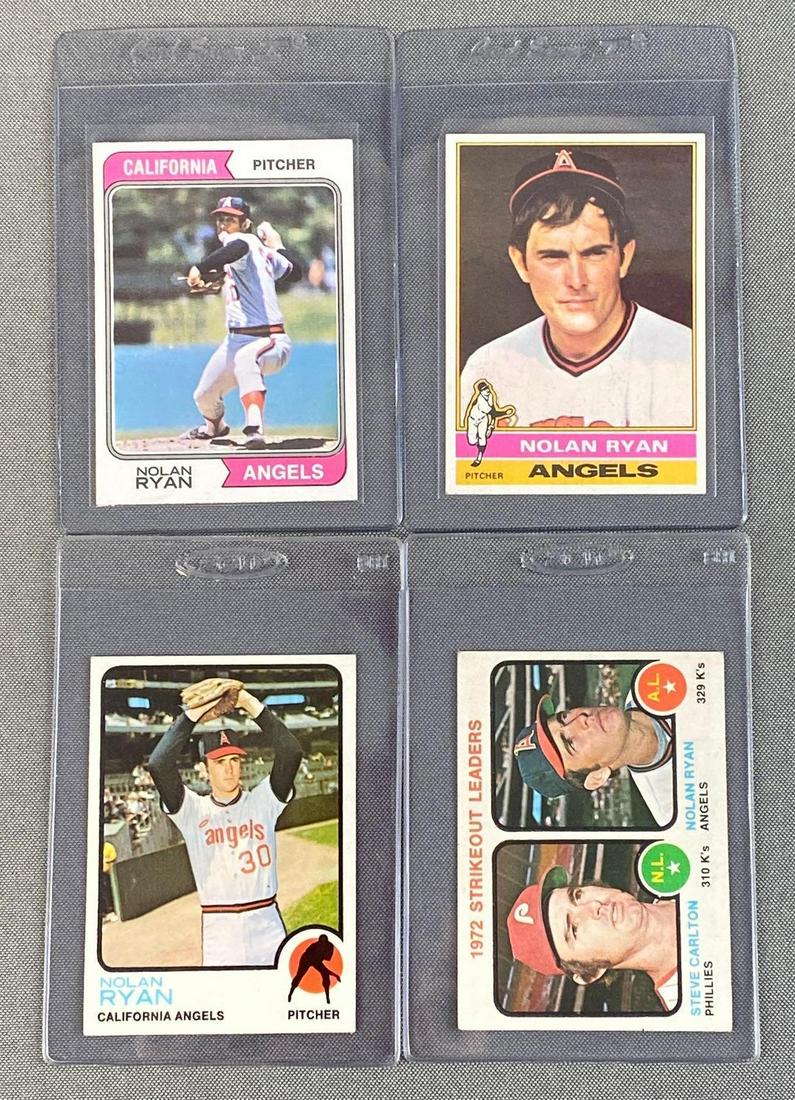 Group of 4 Nolan Ryan Baseball Cards: Oncludinf 1973 Topps #220 EX centered, 1973 Topps #67 VGEX, 1974 Topps #20 NM, and 1976 Topps #330 EXMT, sharp cards, some ready to grade.