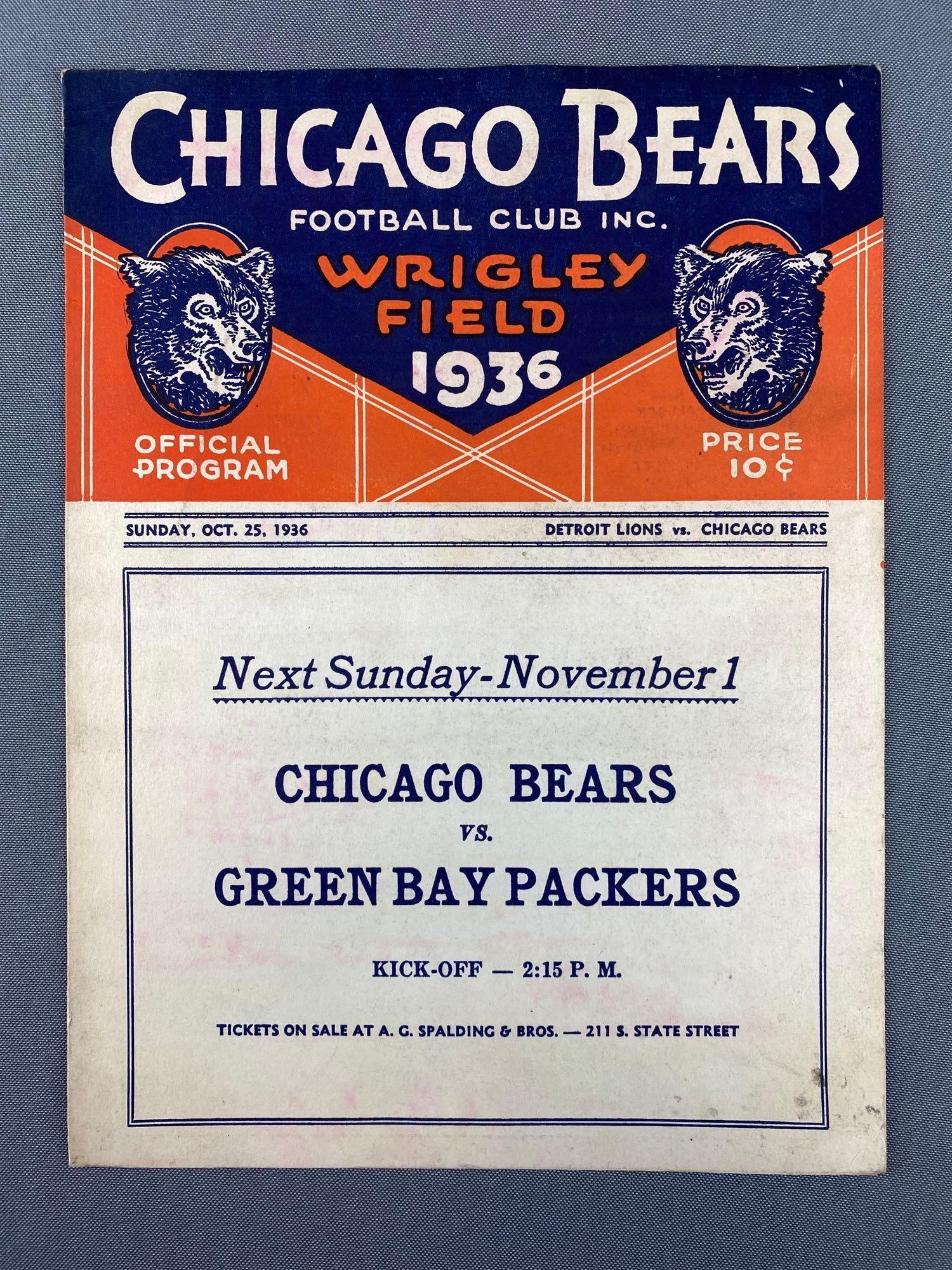1936 Chicago Bears vs Detroit Lions Official Program (1 of 3)