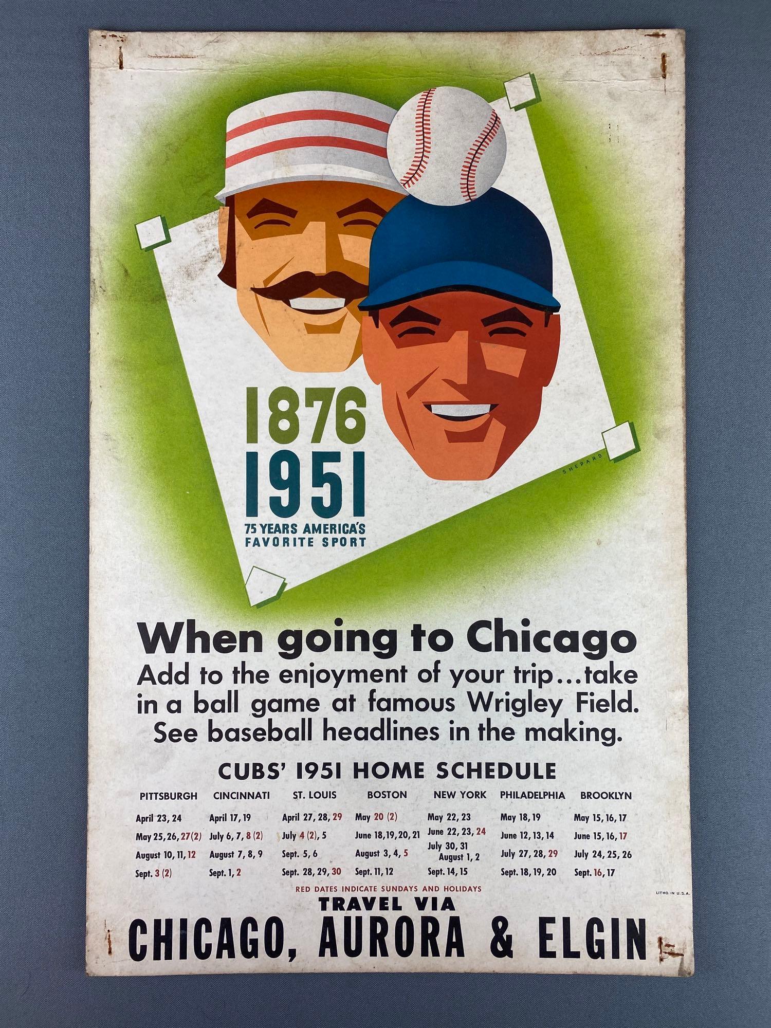 1951 Chicago Cubs Home Schedule Advertising Sign (1 of 4)