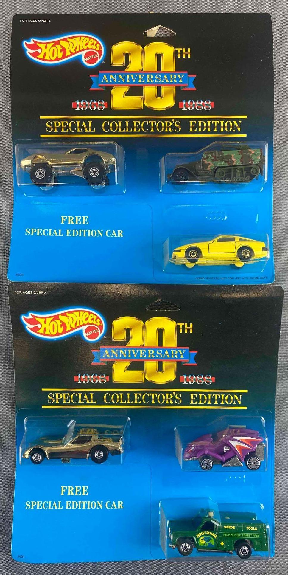 Group of 2 Hot Wheels 20th Anniversary Die-Cast Vehicles: 1987 Mattel. Special Collectors Edition. New in original packaging. Punched.