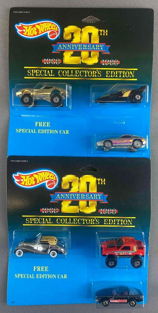Group of 2 Hot Wheels 20th Anniversary Die-Cast Vehicles: 1987 Mattel. Special Collectors Edition. New in original packaging. Punched.
