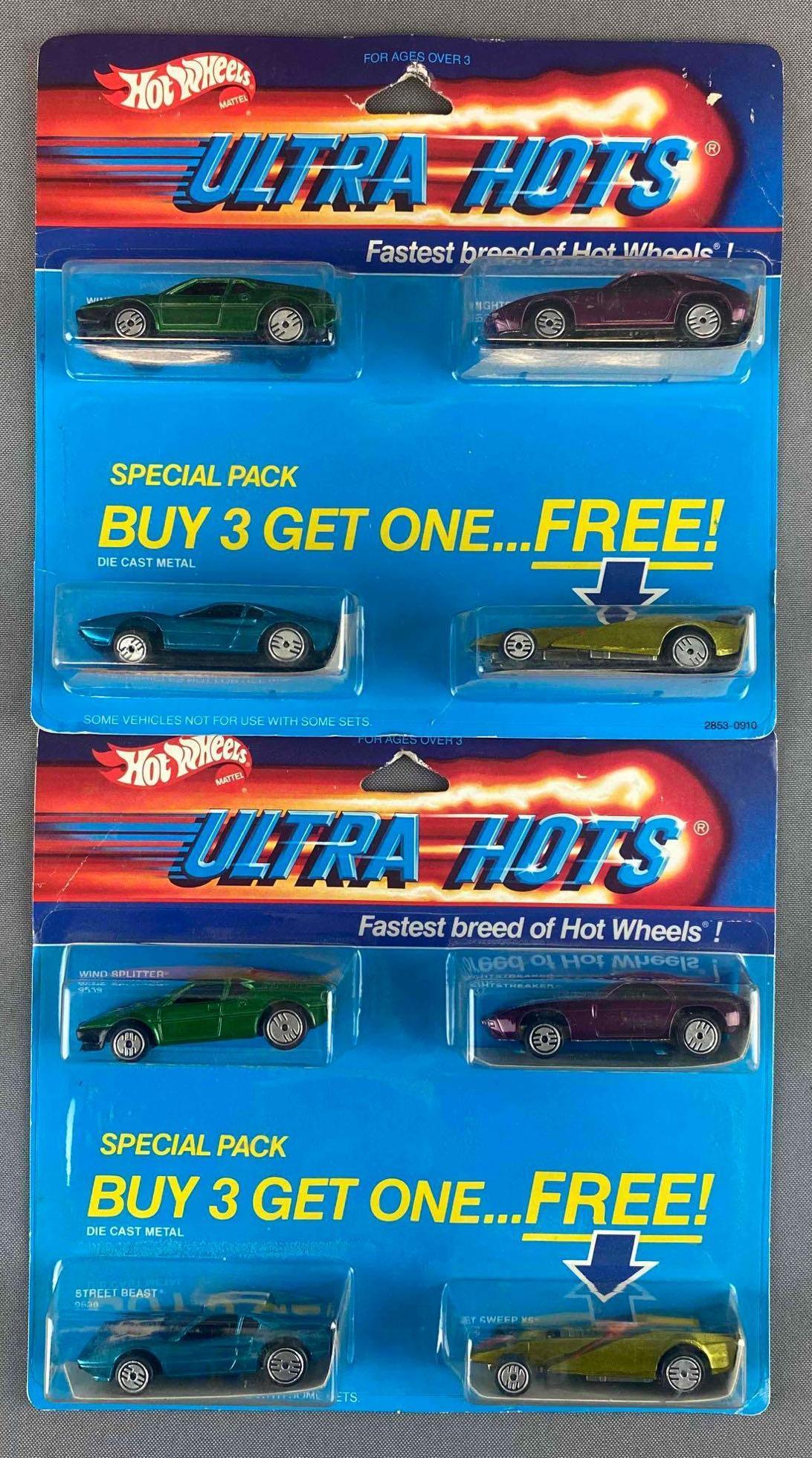 Group of 2 Hot Wheels Ultra Hots Die-Cast Vehicles: Mattel, 1985. New in original packaging. Punched.