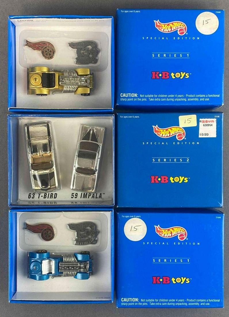 Group of 3 Hot Wheels Special Edition Die-Cast Vehicles: Mattel and KB Toys, 1998. Series 1 and 2. New in original packaging.