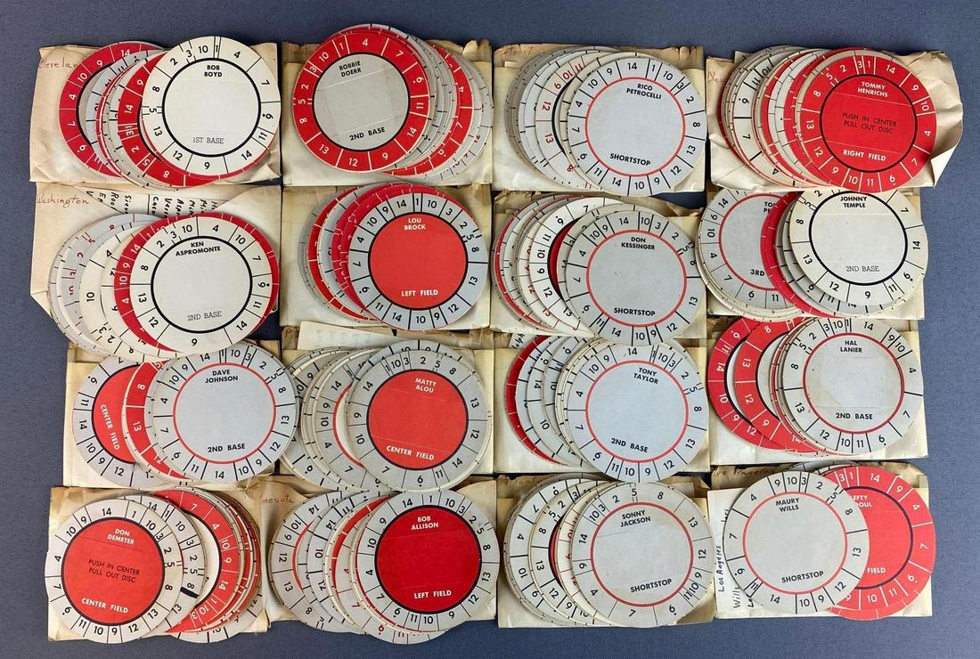 1941 Cadaco All Star Baseball Game Pieces: Includes Bob Allison, Sonny Jackson, Johnny Temple, and more. Board in lot 491. Unknown set completion.