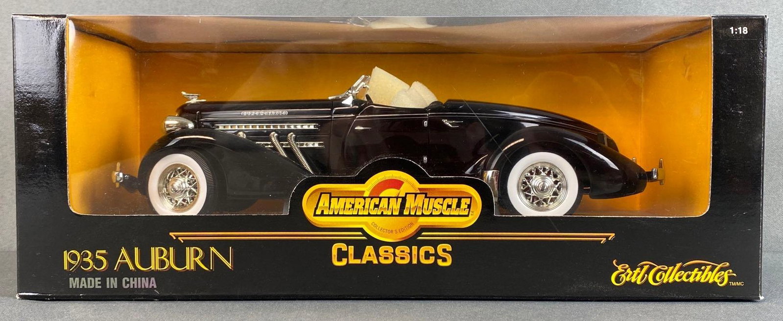 ERTL Collectibles 1935 Auburn Die-Cast Vehicle: 1/18 scale, 1998, Collectors Edition American Muscle, box measures 5 1/4 x 14 x 6 1/2in.