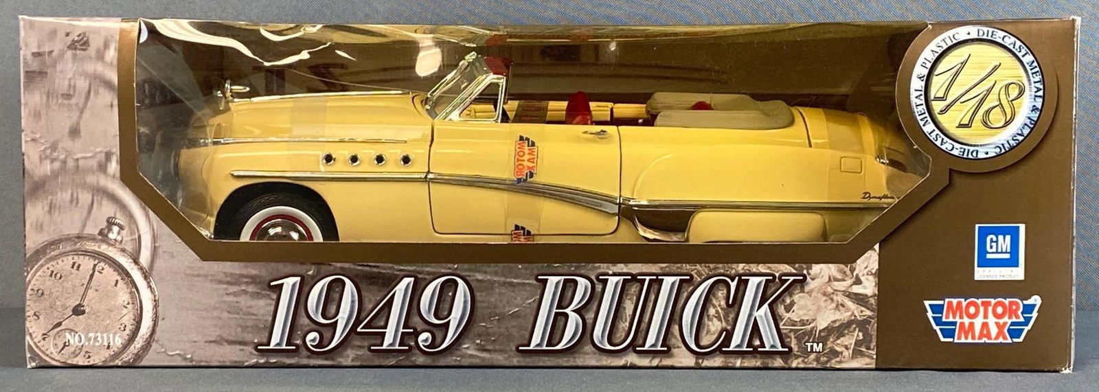 Motor Max 1949 Buick Die-Cast Vehicle: 1/18 scale, No. 73116, box measures 4 3/4 x 14 1/4 x 6 1/4in.