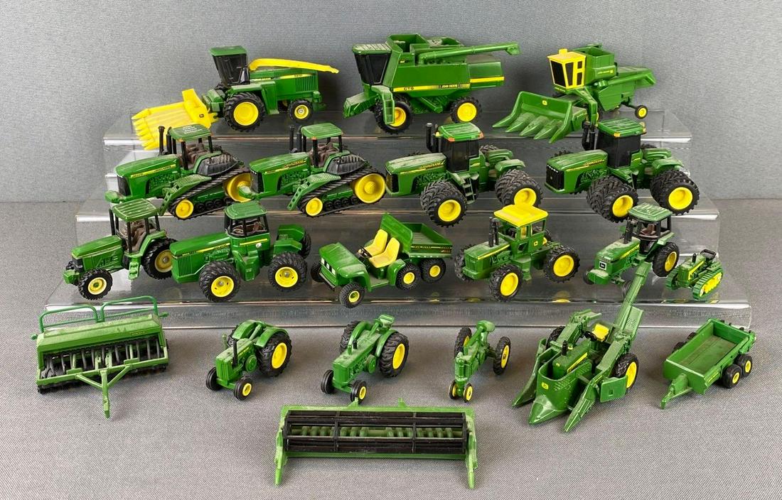 Group of Die Cast John Deere Vehicles: includes gator, 9520, 9620, 8850, 6910, and more