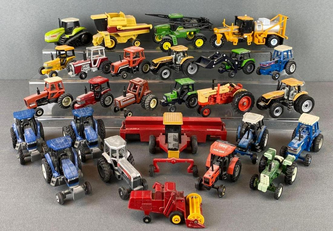 Group of Die Cast Tractors: includes case o matic 800, 130-90 Hesston, ford 8830, 2800 MF, and more