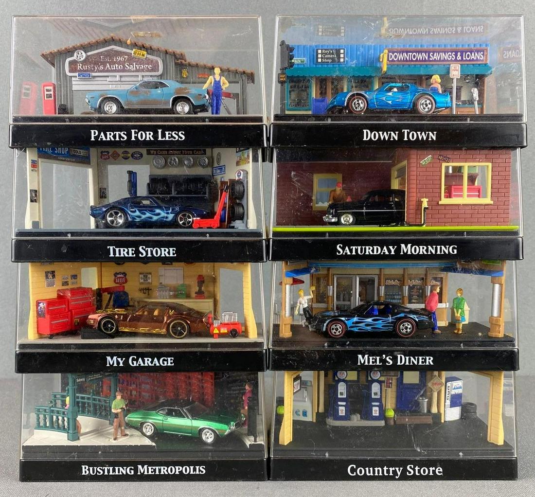 Group of Motor Max Die Cast Vehicle Sets: includes my garage, Melâ€™s diner, country story, Saturday morning, and more