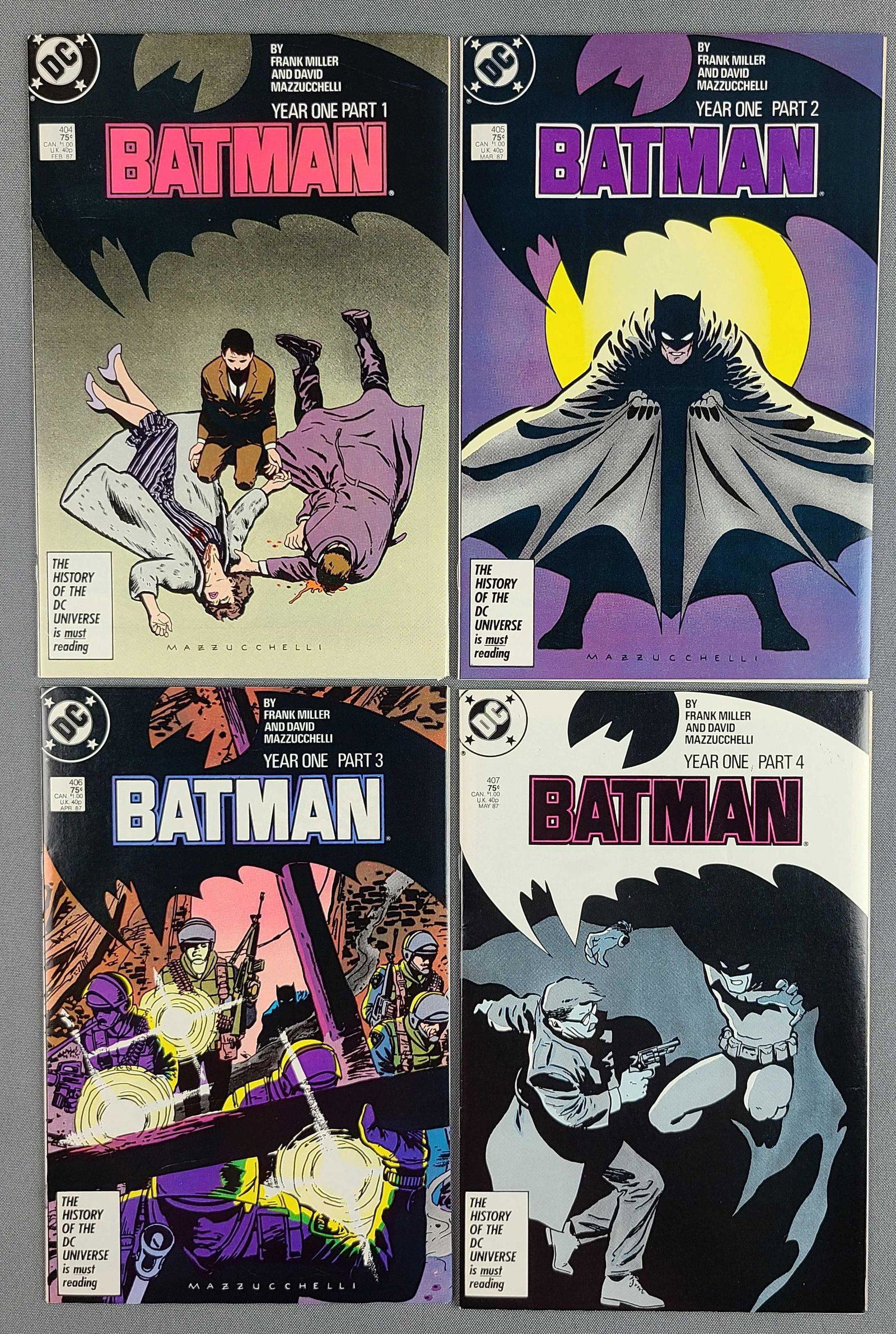Group of 4 DC Comics Batman Year One Comic Books: No. 404-407. Feb-May 1987, Modern Age, $.75, bagged and boarded