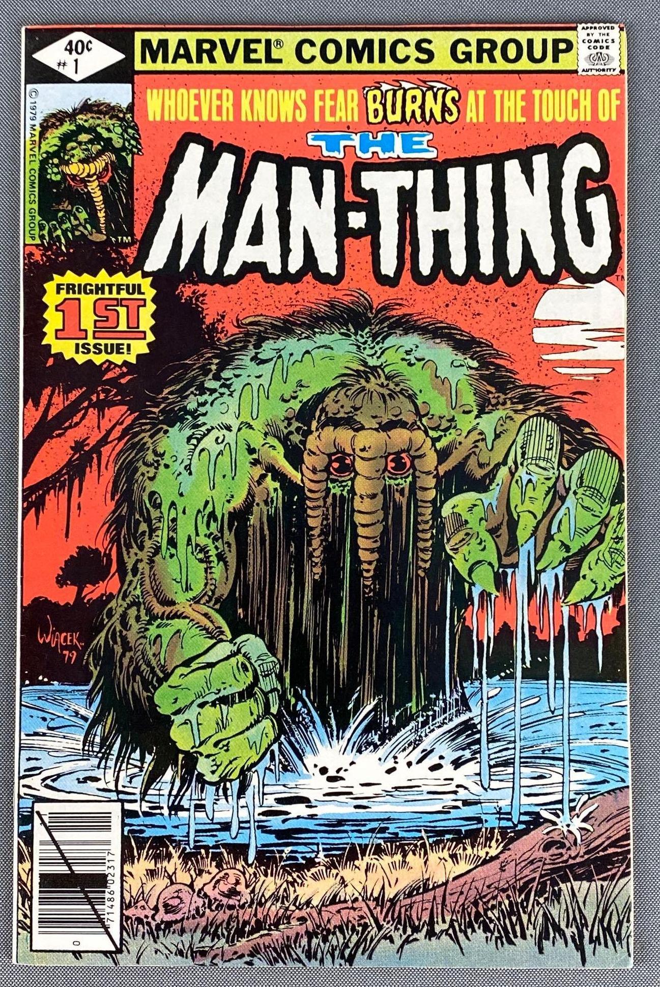 Marvel Comics The Man-Thing No. 1: Howard the Duck Appearance (Name Revealed). Black Widow & Daredevil Appearance. First Issue, Nov. 1979, Bronze Age, $.40, bagged and boarded.