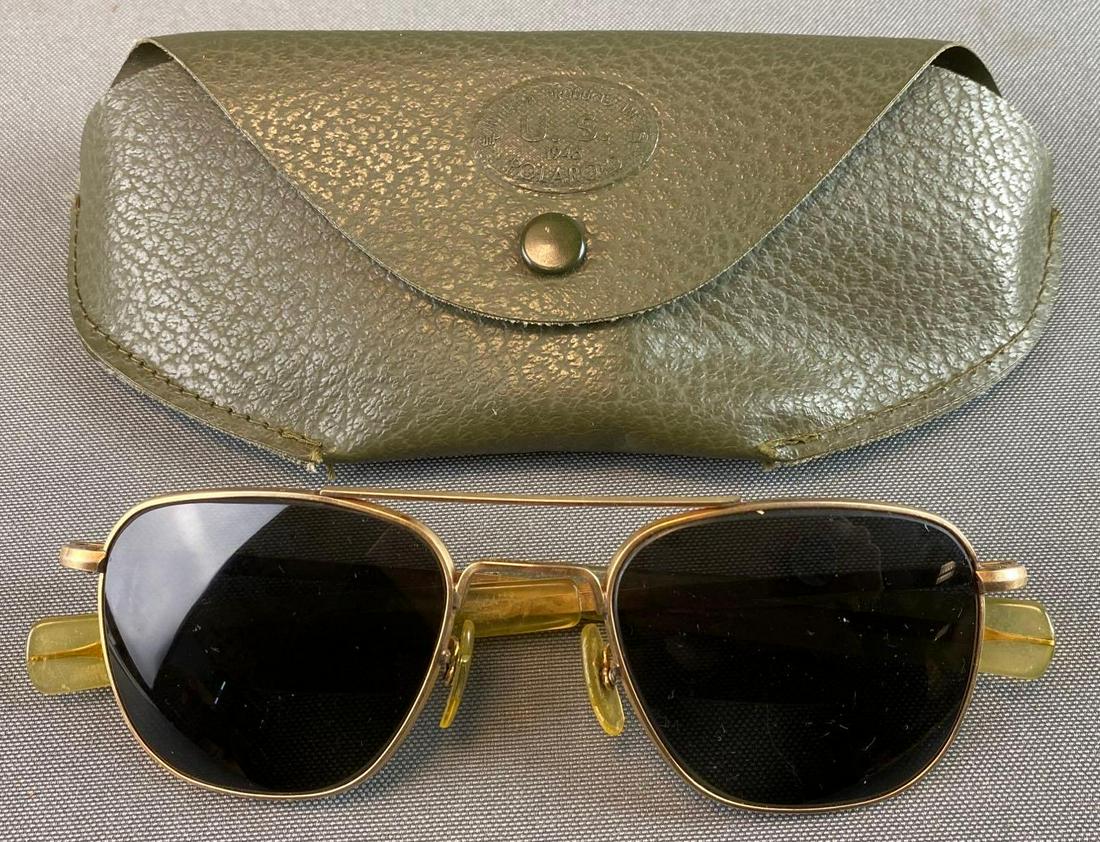 WW2 10K Gold Filled American Optical Aviator Sunglasses: 1945, with case, 5 1/4 X 1 3/4 X 5 3/4 inches