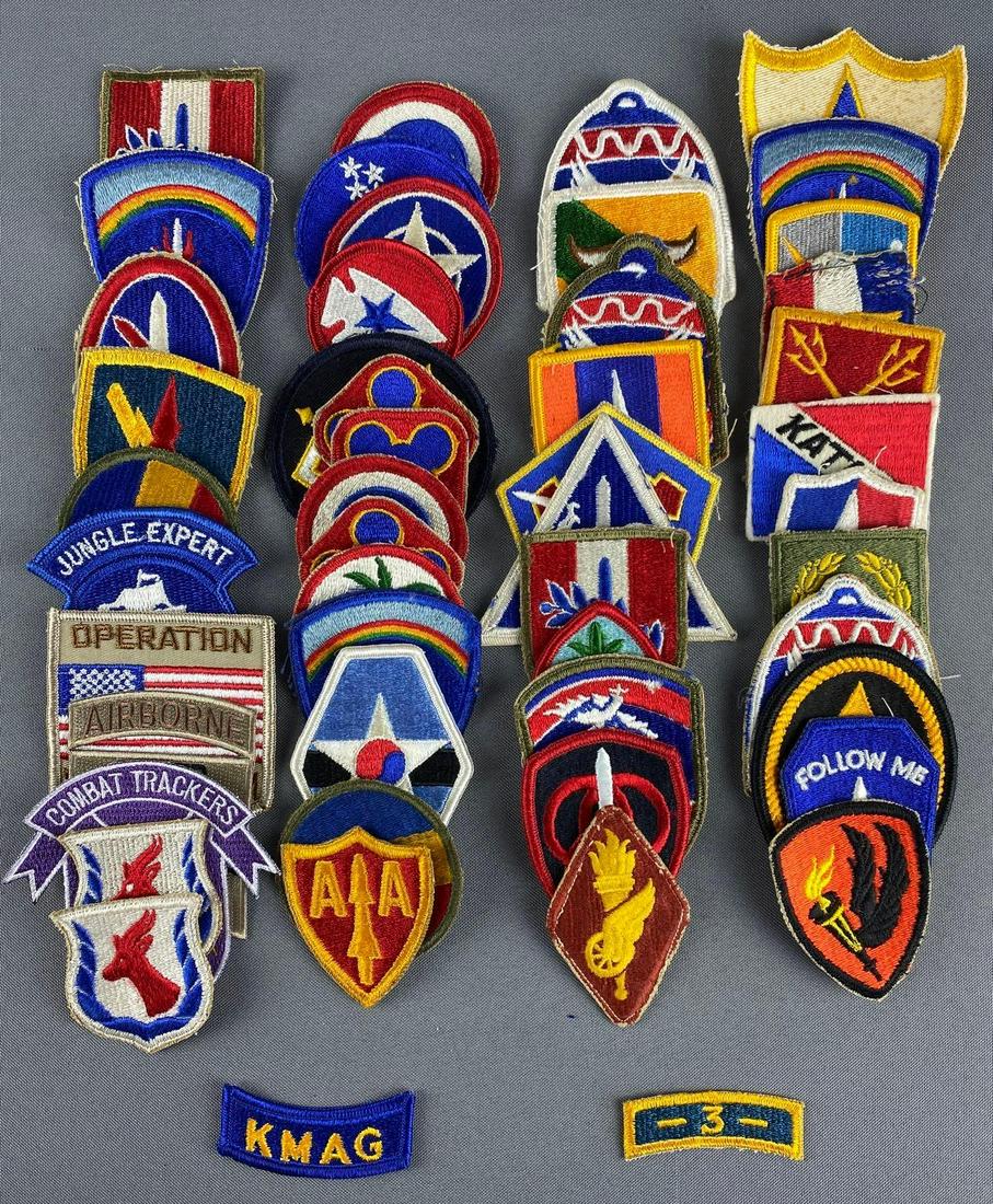 Group of 45+ US Military Post War Patches: Largest is 3 x 4 inches.