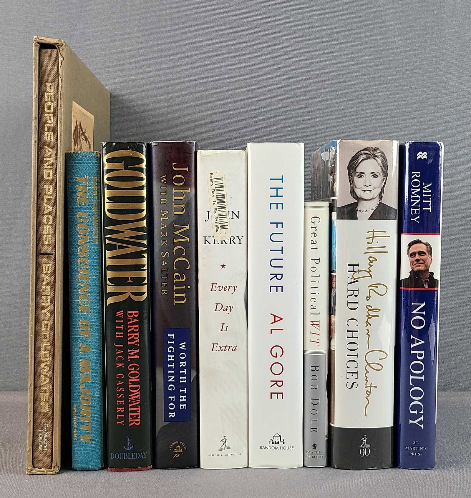 Group of 9 Signed Books by US Presidential Candidates: GREAT POLITICAL WIT authored and signed by U.S. Senator BOB DOLE, THE FUTURE authored and signed by U.S. Senator and Vice President AL GORE, PEOPLE AND PLACES numbered limited edition authored and sig