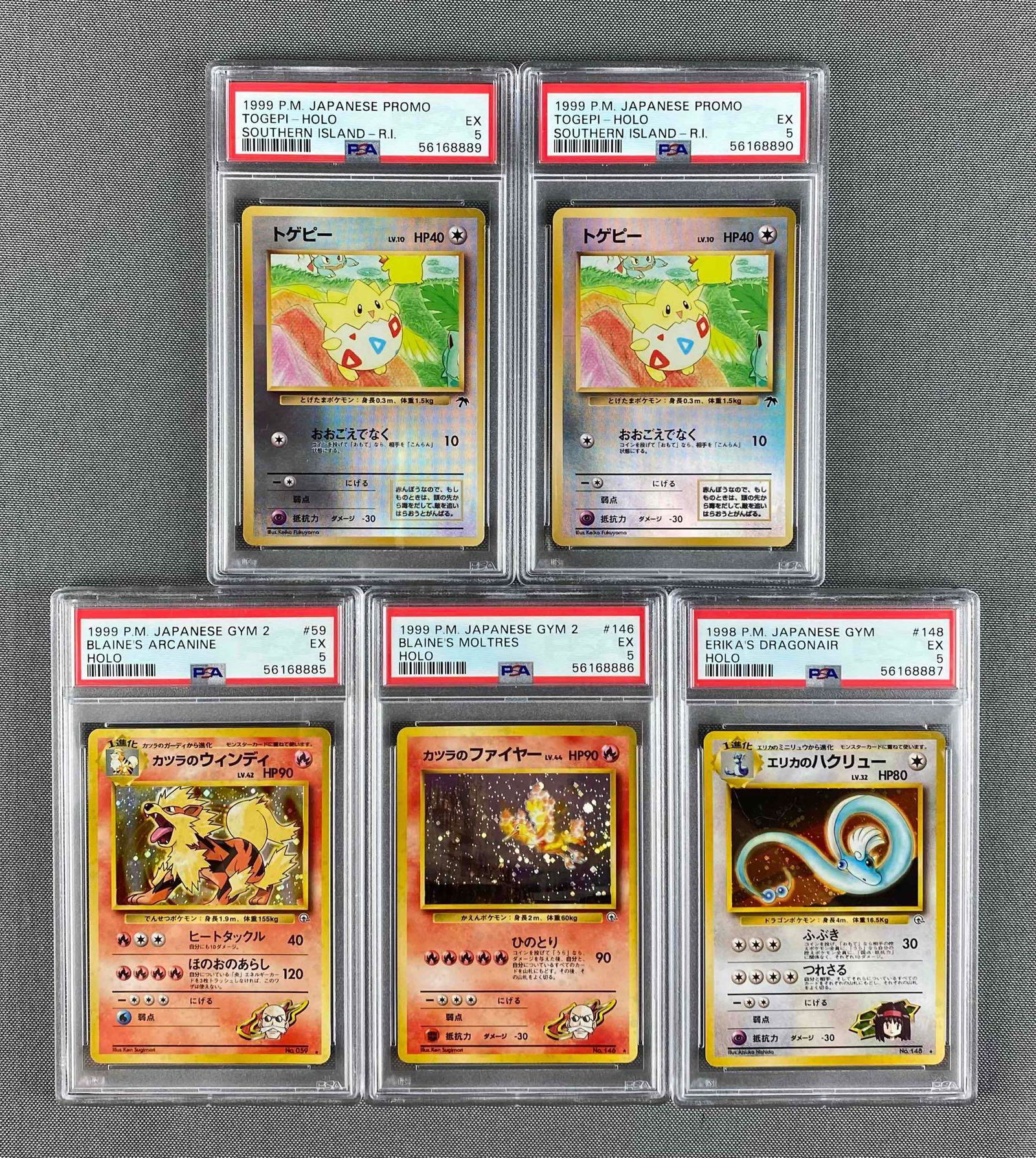 Group Of 5 Psa Graded 1998 99 Pokemon Japanese Holo Cards