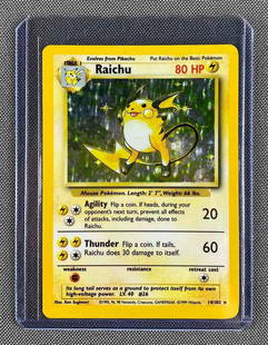 1999 Pokemon #14 Base Set Raichu Holo Card: 1999 PokÃ©mon #14 Base Raichu Holo Card