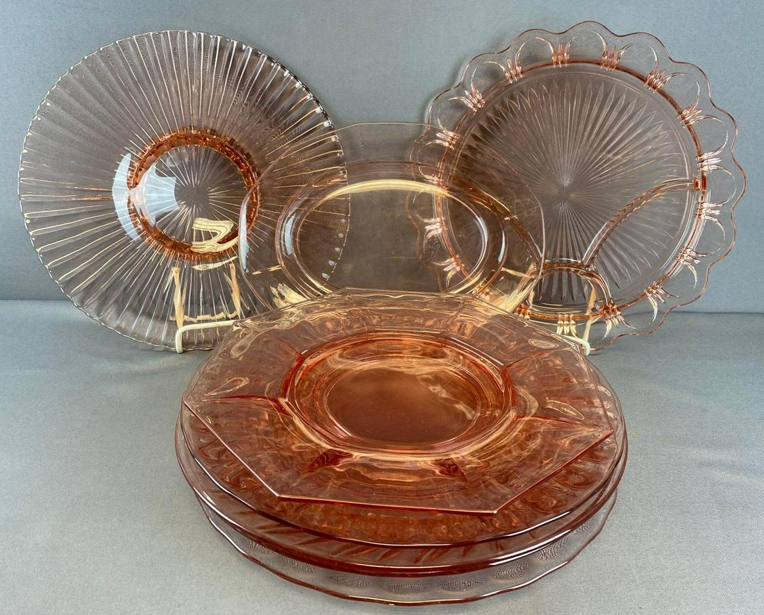 Group of 8 assorted Pink depression glass serving trays and more (1 of 3)