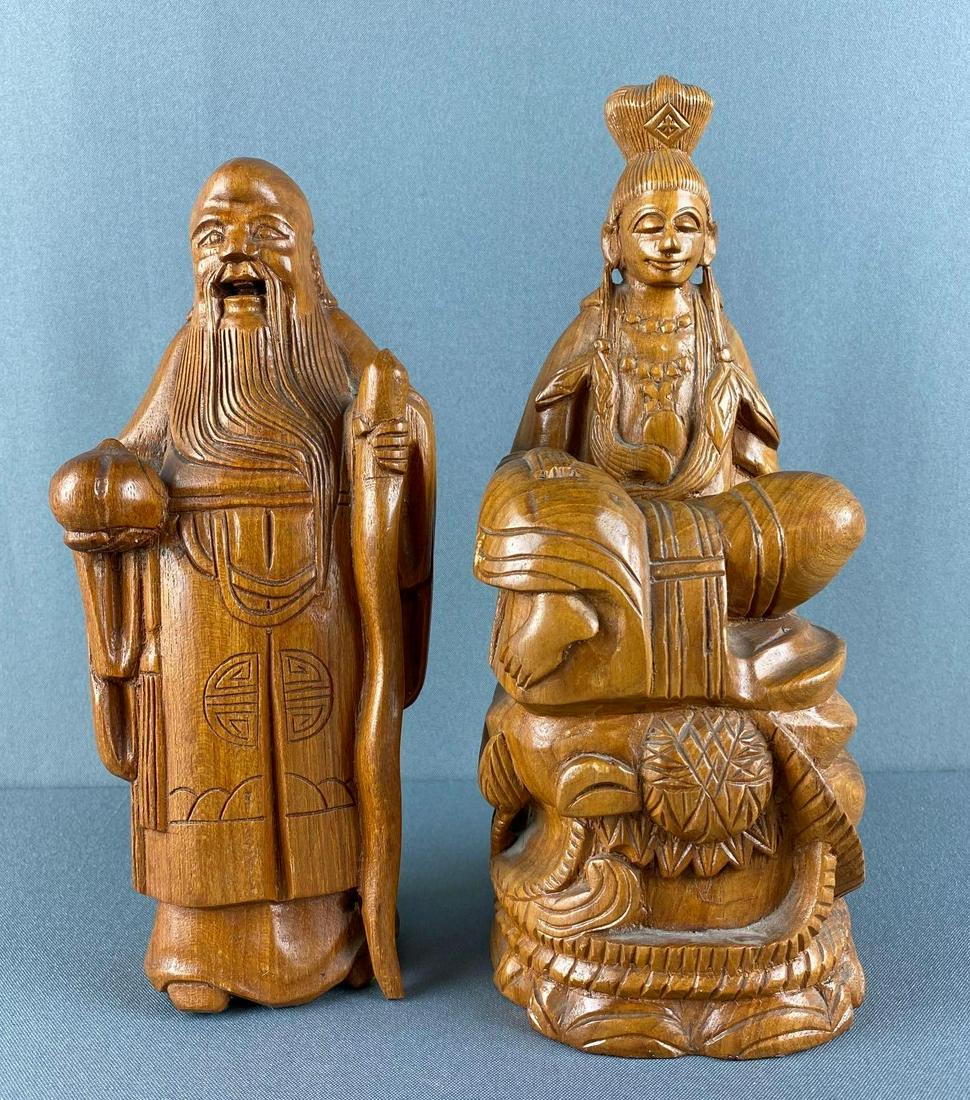 2 Wood Carved Oriental Figures (1 of 11)