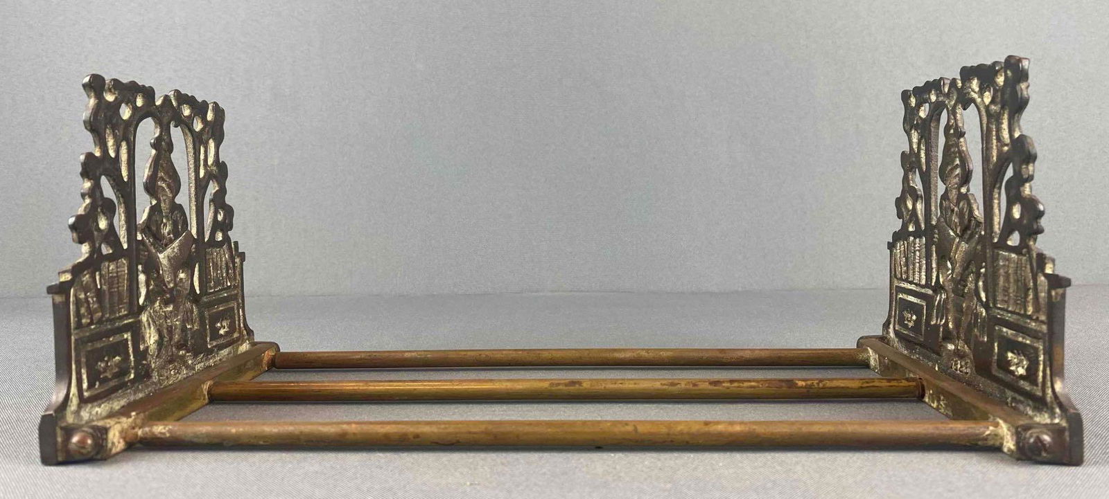 Brass Foldable Ends Bookends: Marked 9823. 5 x 12 1/2 x 6 1/2 inches.