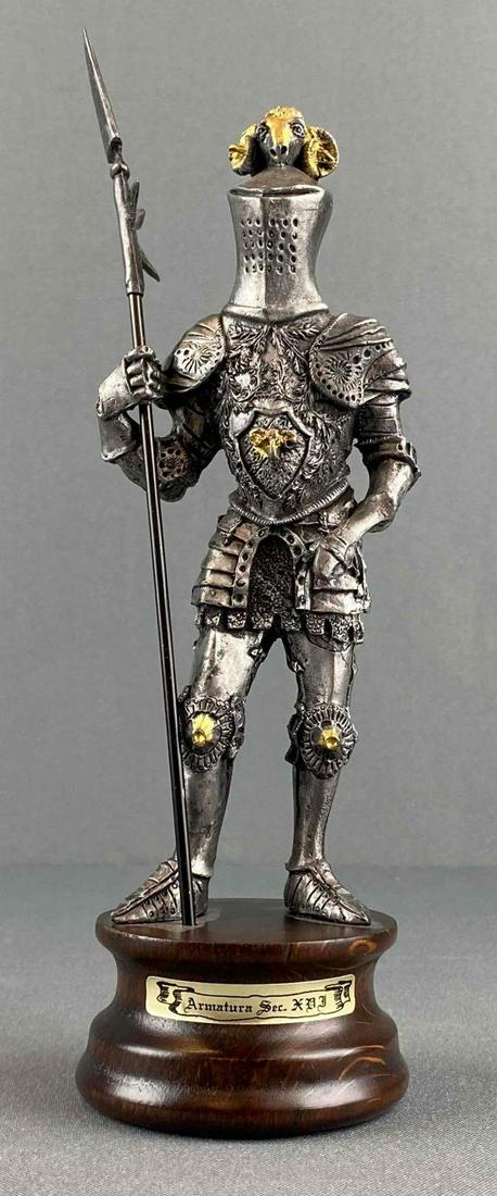 Metal Knight Statue on Wood Base (1 of 5)