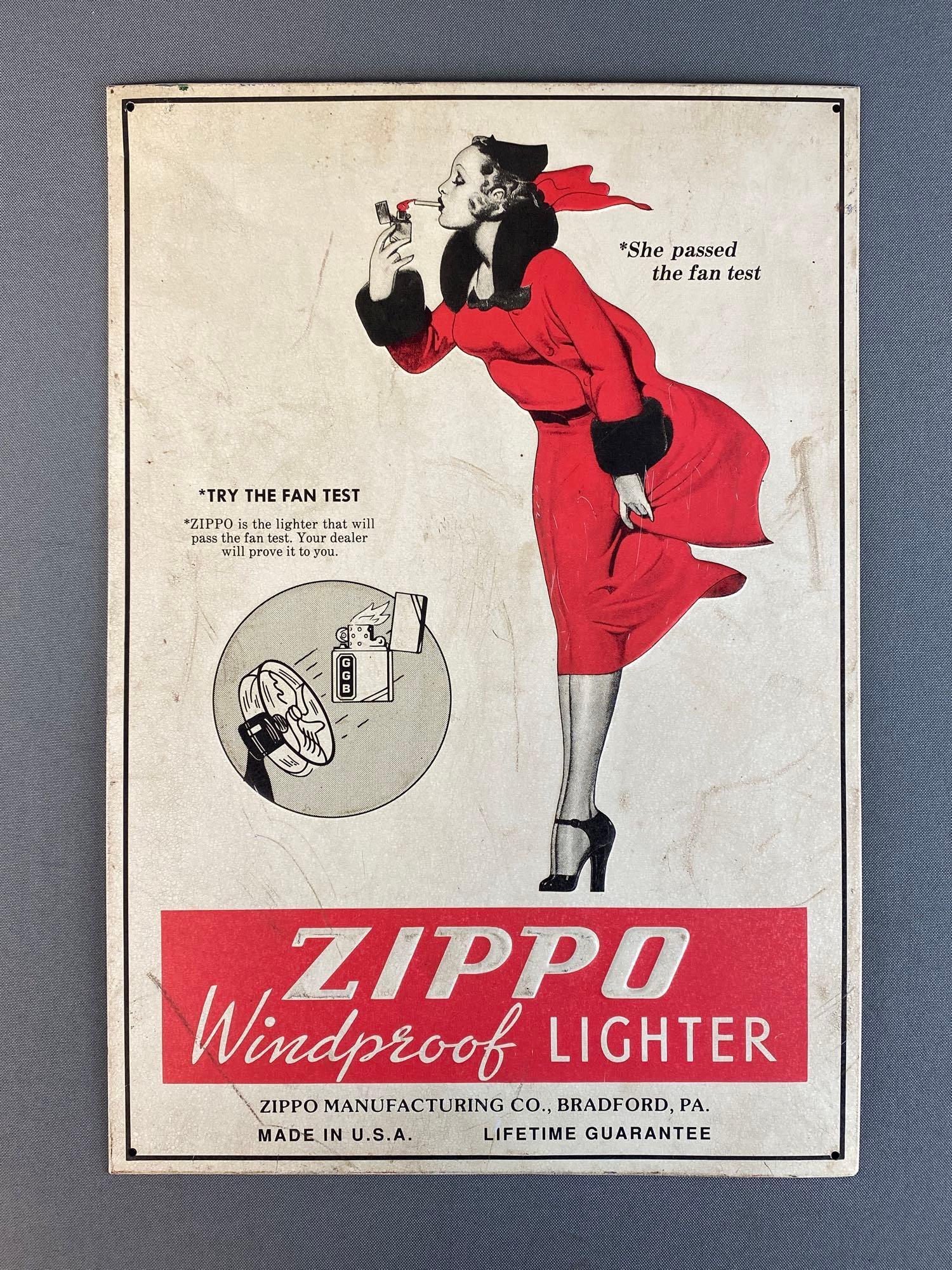 Reproduction Zippo Lighter Tin Advertising Sign (1 of 4)