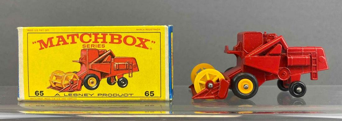 Matchbox No. 65 Claas Combine Harvester: Red. A Lesney product. Black plastic wheels. Original box. Made in England. Die-cast.