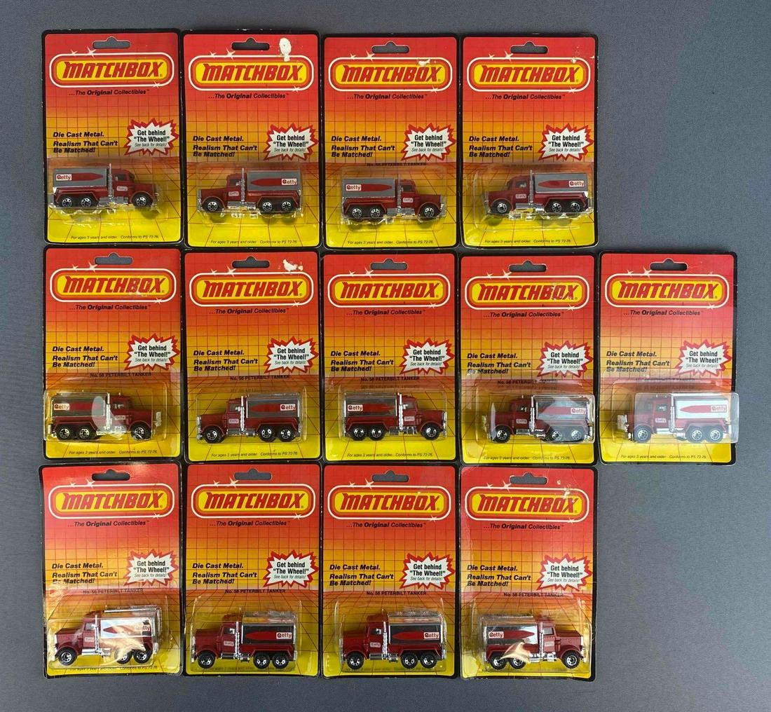 Group of 13 Matchbox No. 56 Peterbilt Tanker: 1983. New in original packaging.