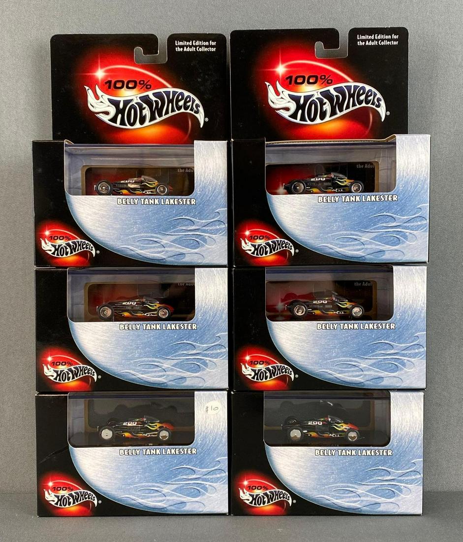 Group of 6 100 Percent Hot Wheels Belly Tank Lakesters: 2002, in original packaging, packaging measures 7 x 5 1/2 x 2 1/4in.