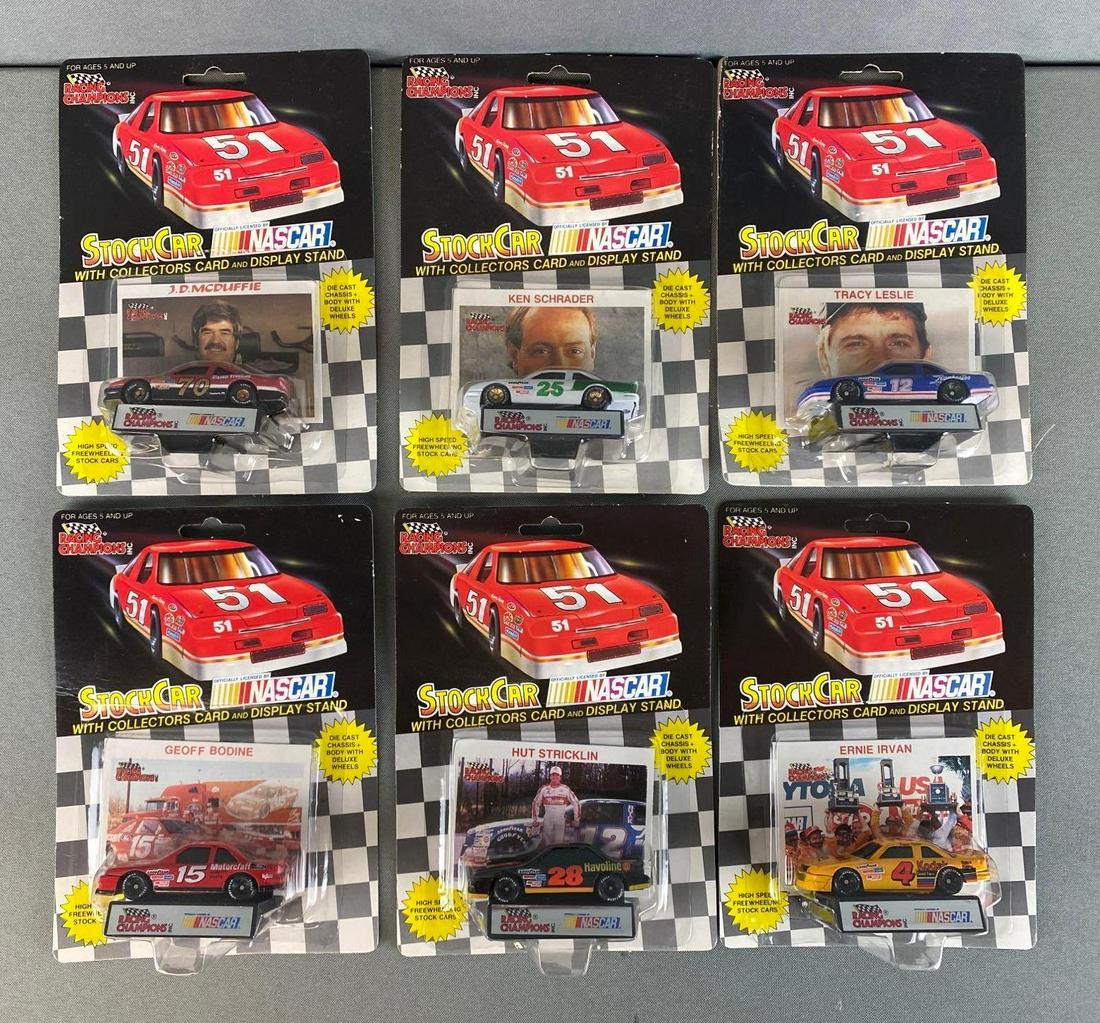Group of 70+ Racing Champions NASCAR Stock Cars: In original packaging, die-cast, includes Ernie Irvan No. 4 Kodak, Hut Stricklin No 28 Havoline, Todd Bodine No. 15 Motorcraft, and more, packaging measures 7 3/4 x 5 1/2 x 2in.