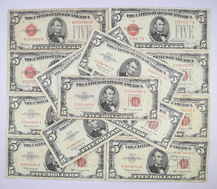Group of (14) 1928-1963 $5 Legal Tender Notes (1 of 1)