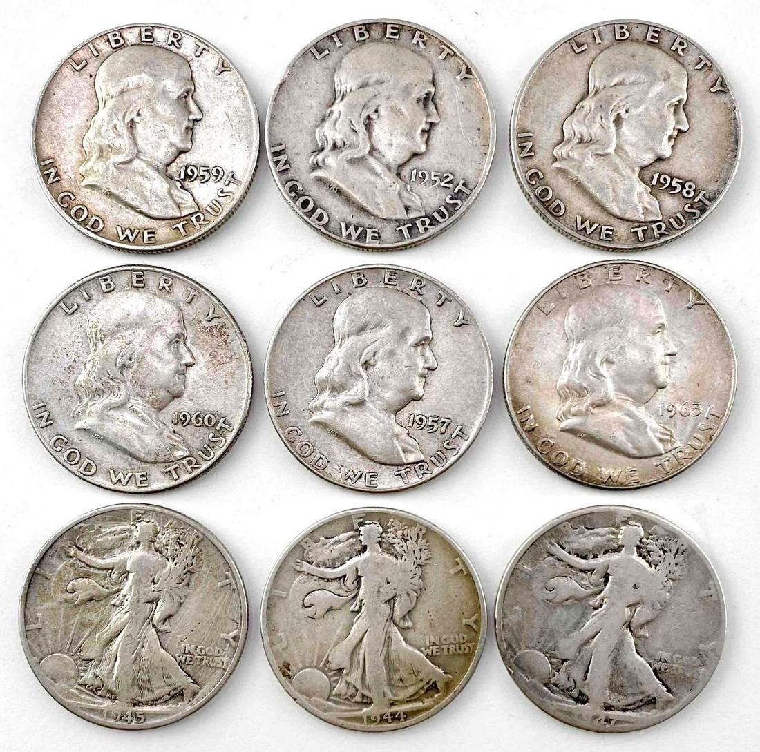 Group of 9 US Silver Half Dollars (1 of 2)