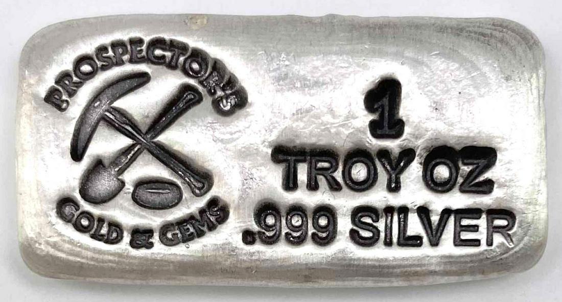 Prospectors Gold and Gems 1 Troy Ounce Silver Bar Hand Poured (1 of 2)