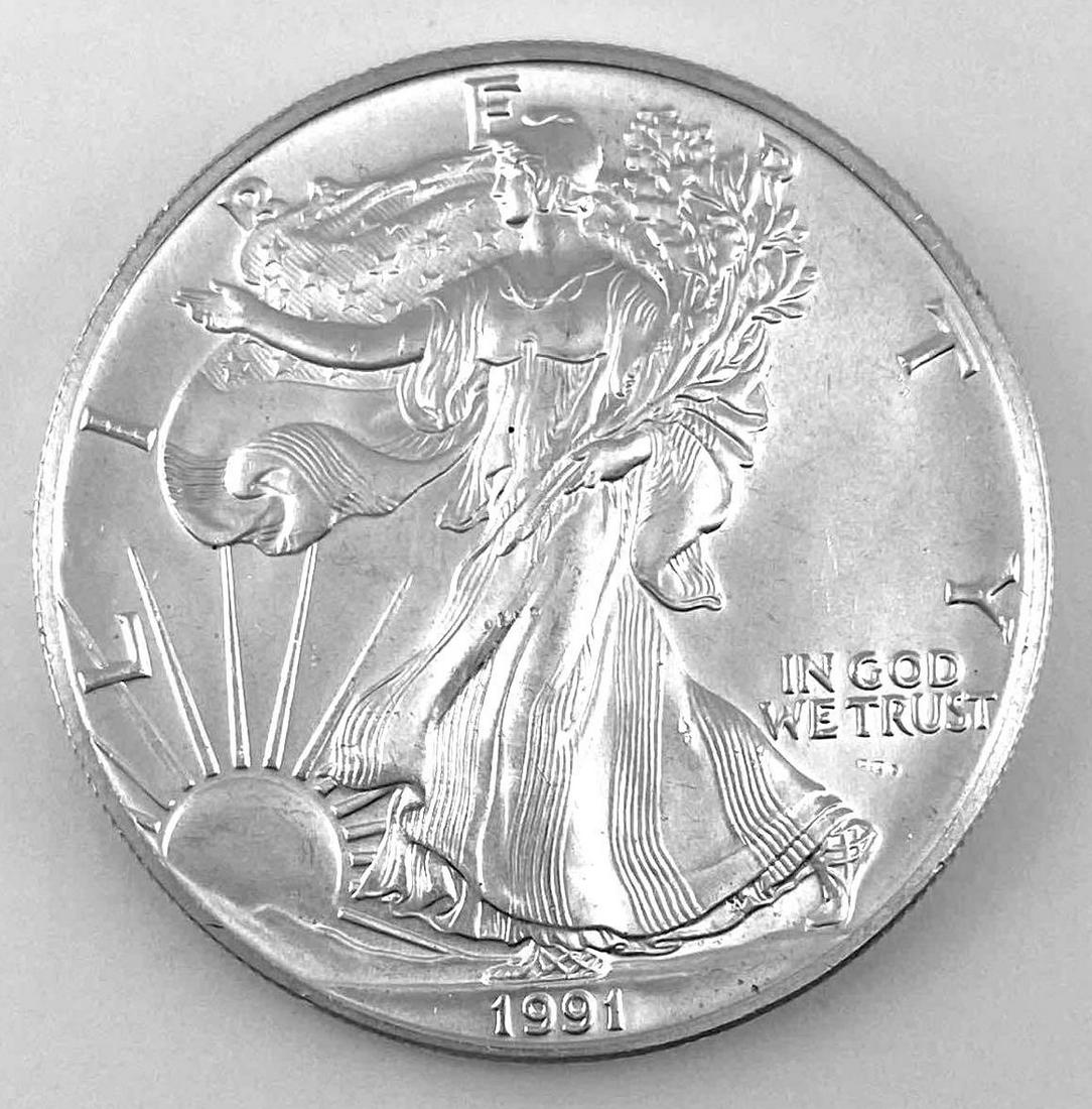 1991 US Mint American Silver Eagle 1 oz .999 Fine Silver Round (1 of 2)