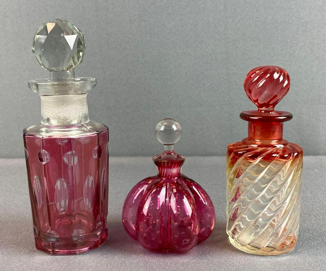 Group of 3 Assorted Pink Glass Perfume Bottles (1 of 3)
