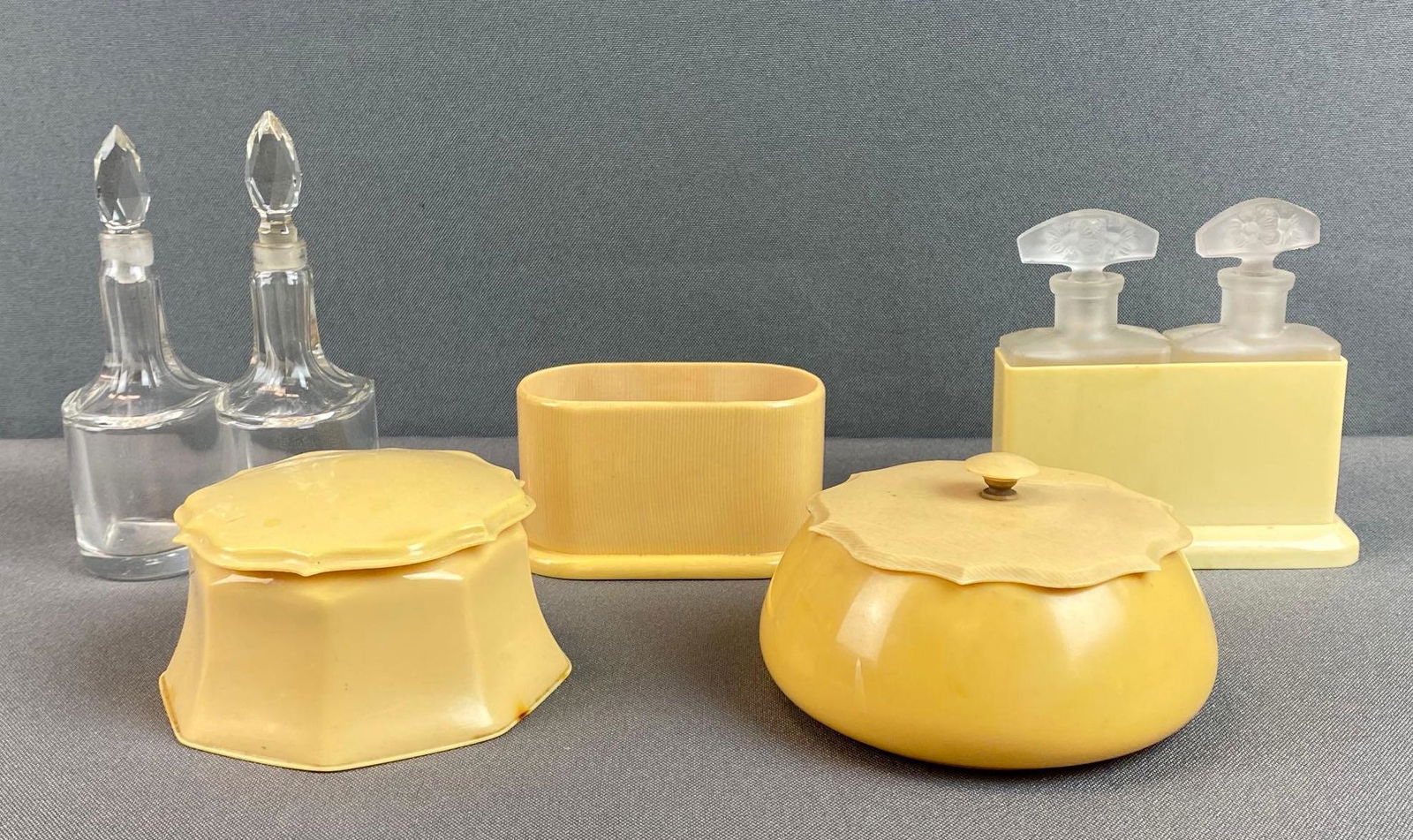 Vintage Plastic Vanity Set with Glass Perfume Vials (1 of 2)