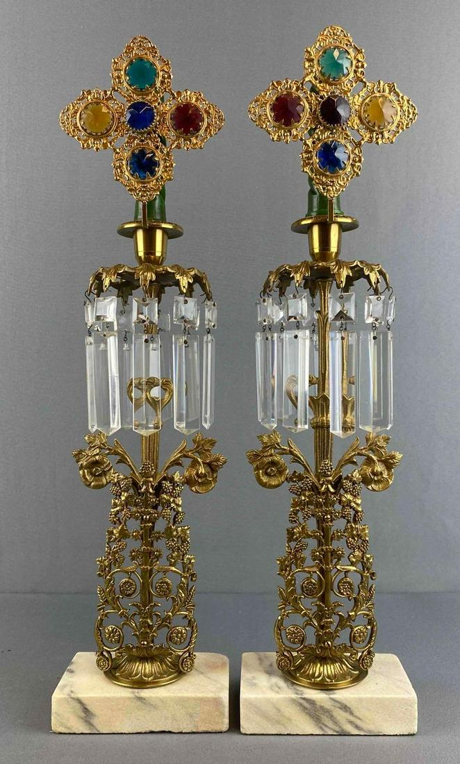 Pair of Brass Candlesticks on Marble Base (1 of 6)