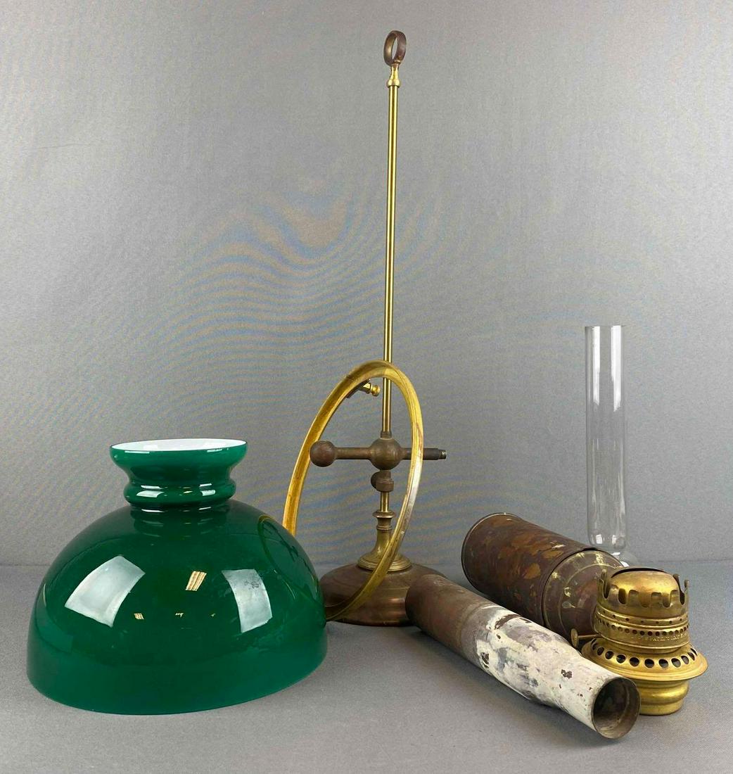 Brass Oil Student Lamp with Green Glass Shade (1 of 5)
