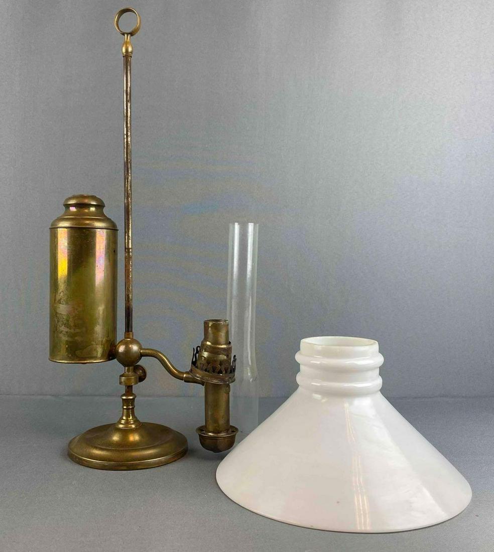 Brass Student Oil Lamp with Milk Glass Shade (1 of 3)