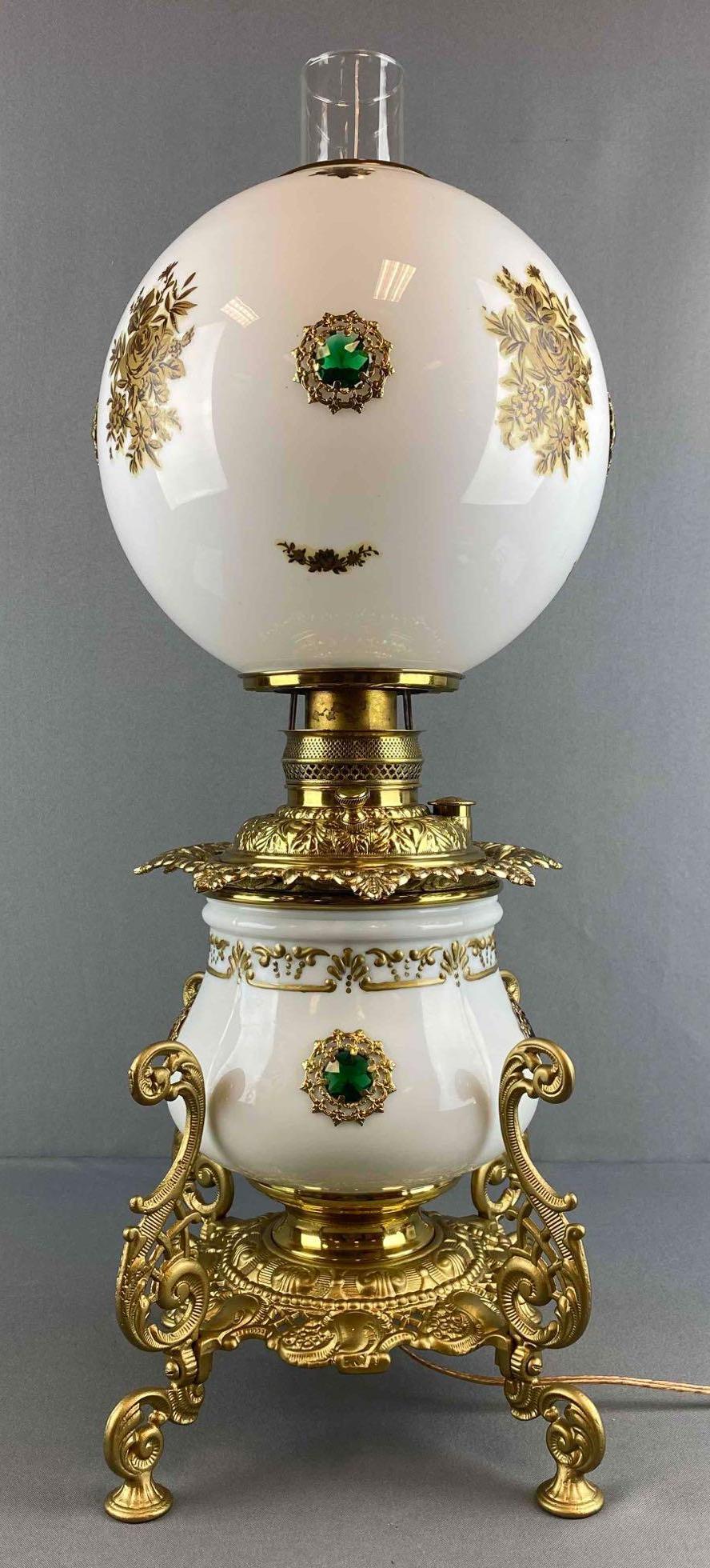 Brass Table Lamp with Painted Milk Glass Shade (1 of 11)