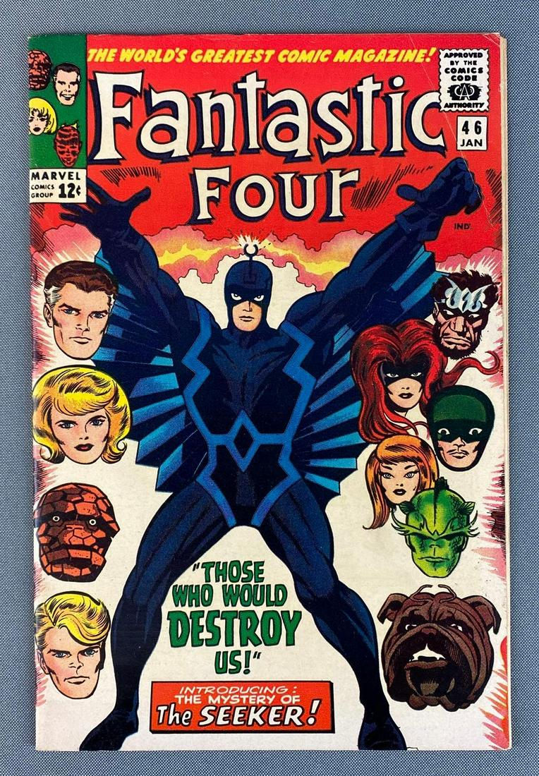 Marvel Comics Group Fantastic Four No. 46: 1st Full Appearance of Black Bolt. 1st Appearance of Seeker. Jan. 1965, Silver Age, $.12, bagged and boarded, some creases on top right front cover.