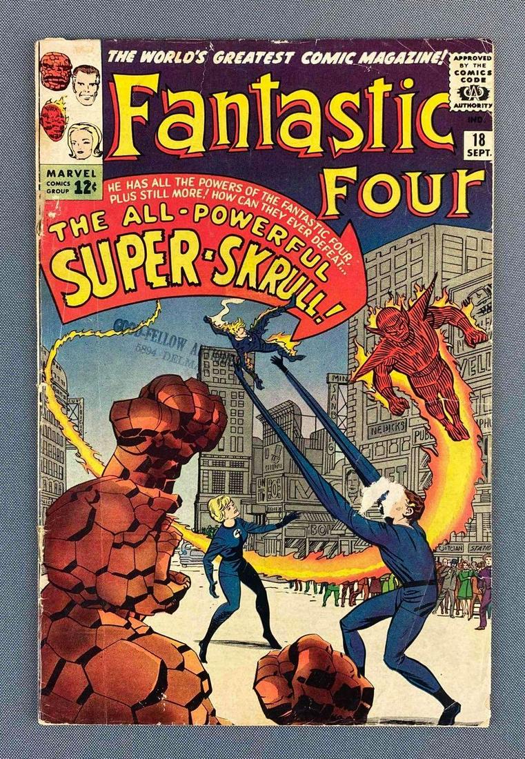 Marvel Comics Fantastic Four No. 18: 1st Appearance of the Super-Skrull. September 1963, Silver Age. $0.12, bagged and boarded. Rips in cover.