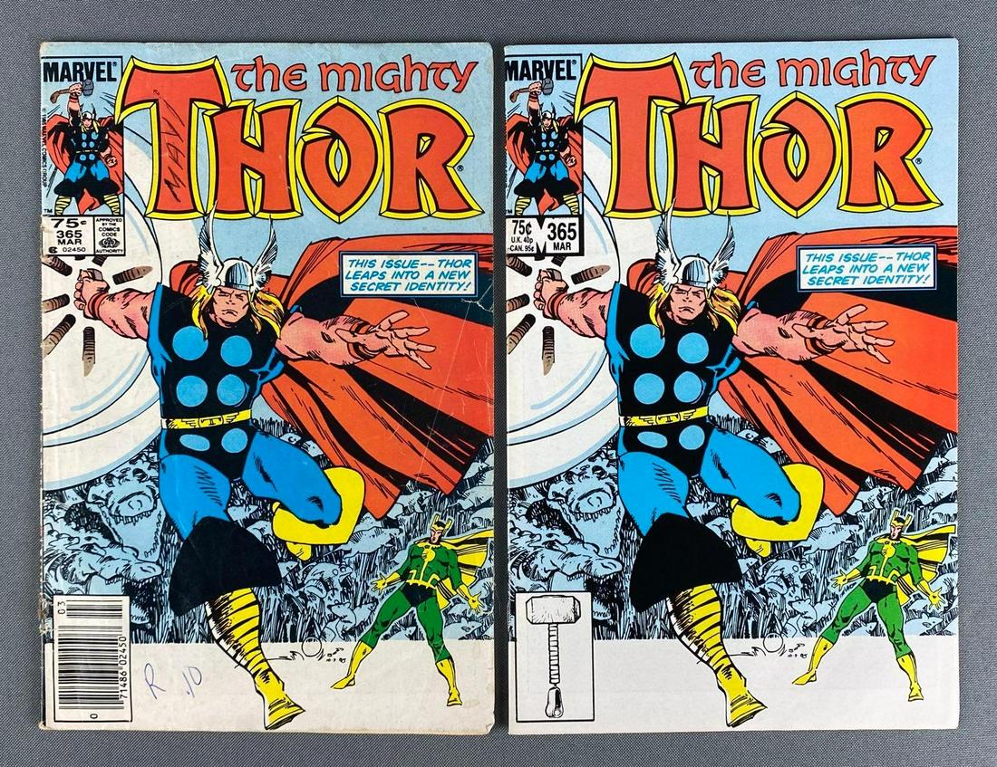 Group of 3 Marvel Comics The Mighty Thor No. 365: 1st Full Appearance of Throg. March 1986, Modern Age, $.75, bagged and boarded, one with some writing and some wear.