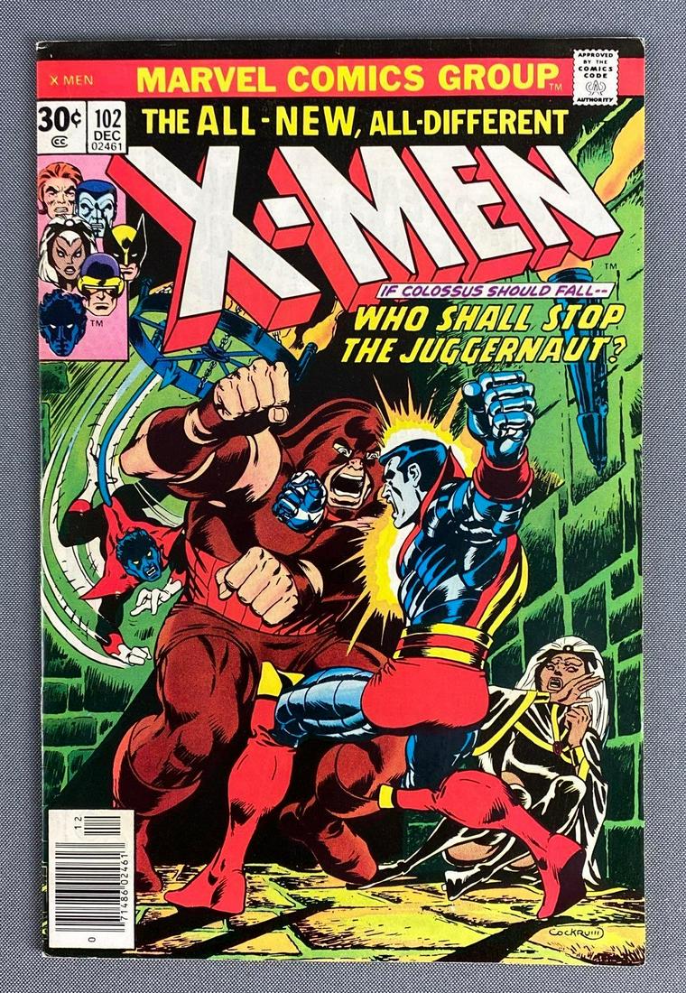 Marvel Comics Group X-Men No. 102: 1st Battle Between Colossus and Juggernaut - Origin of Storm. Dec 1976, Bronze Age, $.30, bagged and boarded.